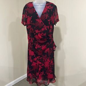 NWOT Sheri Martin New York Black Red Floral Wrap Dress.  Size 18 1X plus